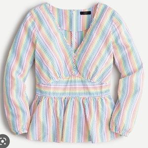 NWT J.Crew Peplum Rainbow Seersucker Shirt Top